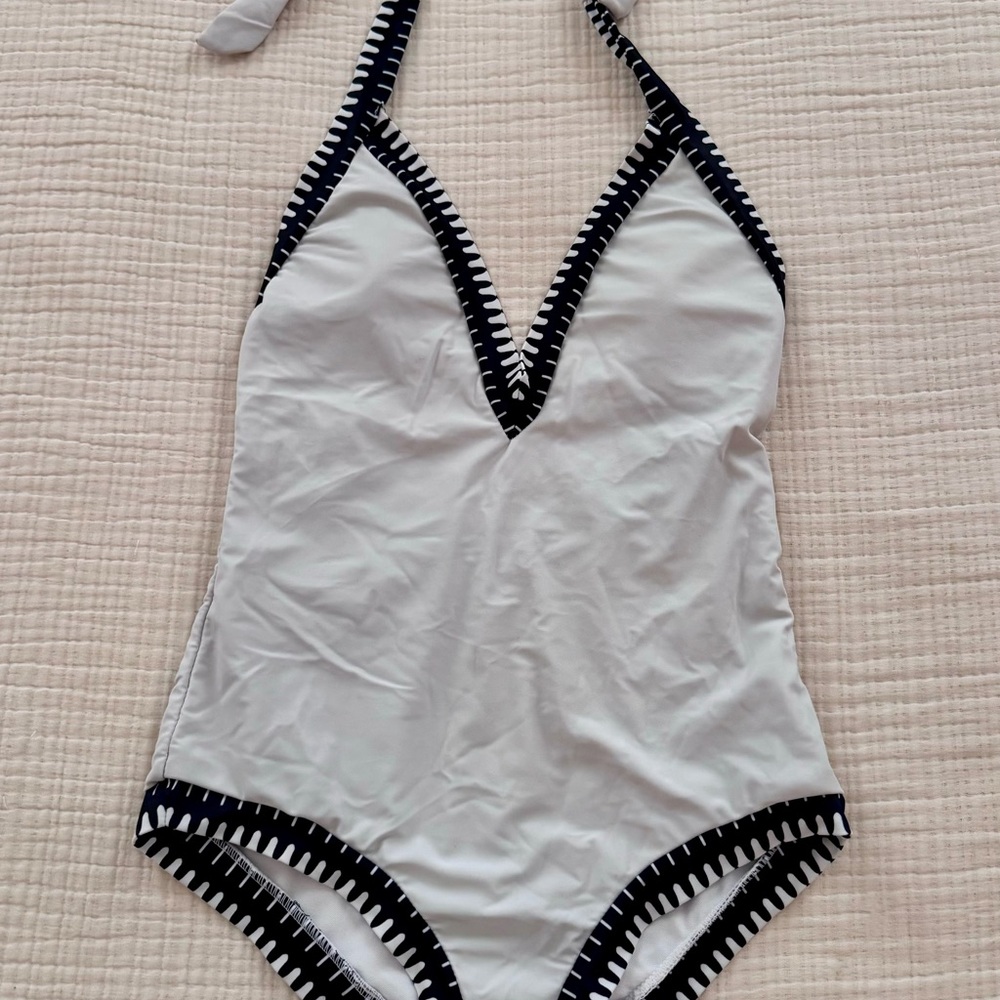 White and Black Halter Swimsuit